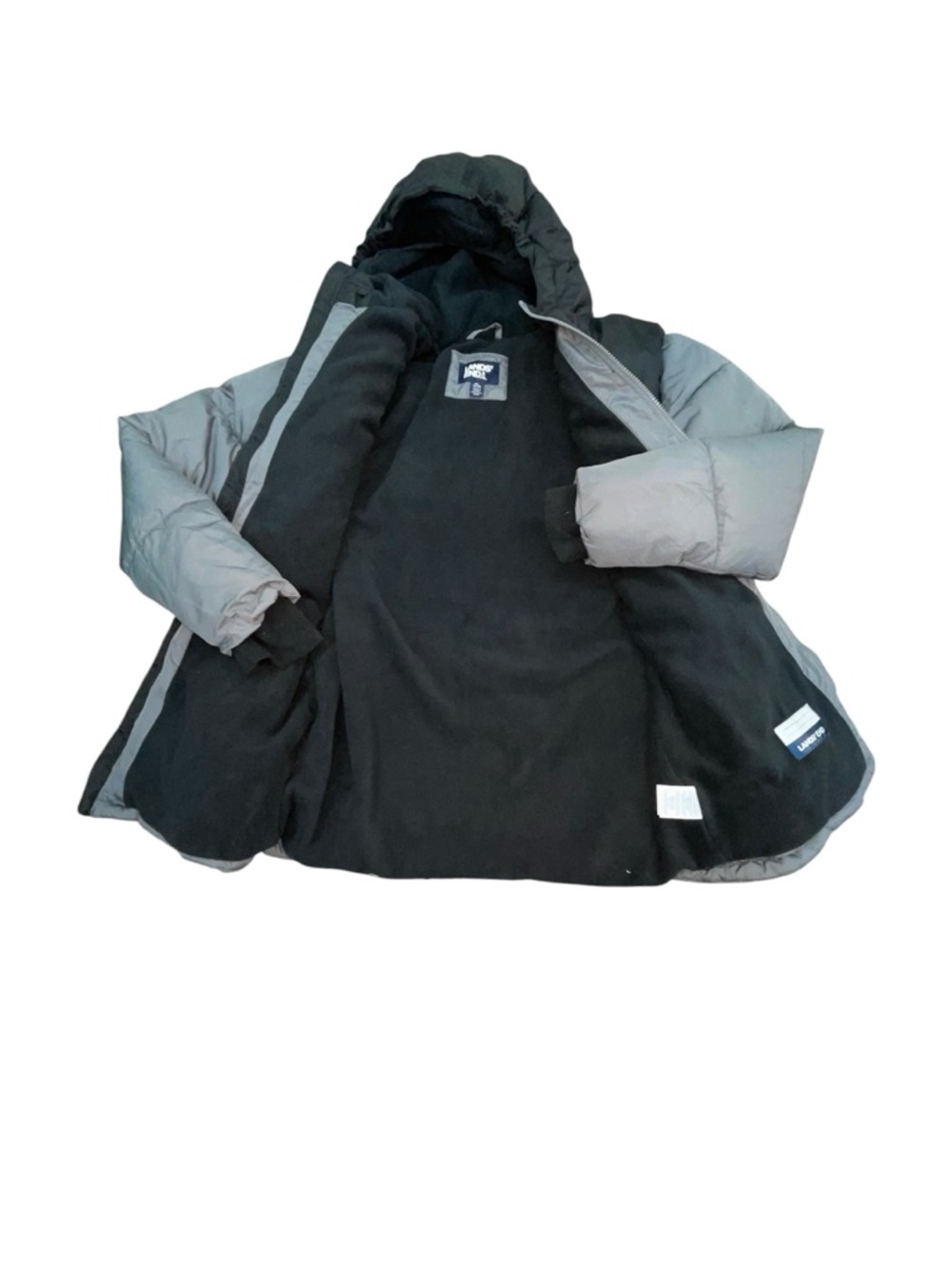 Lands' End YOUTH PARKA Hooded Puffer Jacket in Gray Black Youth size XL (18/20) - Picture 2 of 12